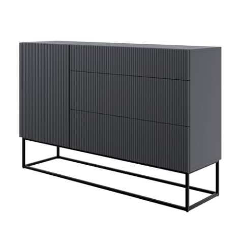 Selsey Kommode Schrank Aufbewahrungsschrank 140 cm Mit 3 Schubladen Und 1 Tür Schwarz Schwarze Beine Veldio