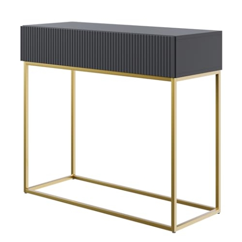 Selsey Konsolentisch Mit Schublade Beistelltisch 90 cm Eingangstisch Konsole Schminktisch Veldio Schwarz Goldene Beine
