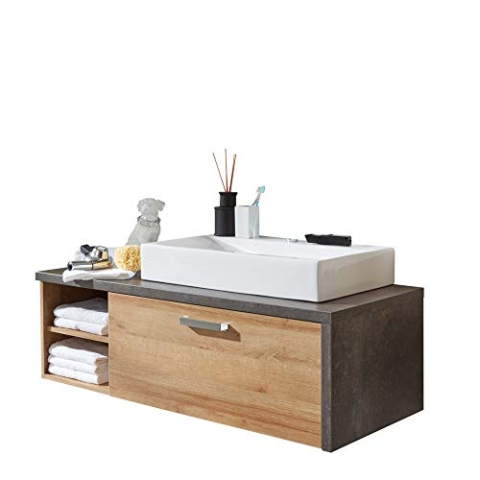 trendteam smart living - Waschbeckenunterschrank Unterschrank - Badezimmer - Bay - Aufbaumaß (BxHxT) 123 x 54 x 53 cm - Farbe Beton dunkel mit Eiche Riviera Honig - 169333228