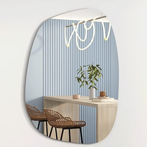 Albatros Designerspiegel Asymmetrisch 90 x 70 cm – Wandspiegel oder Türspiegel, Moderne organische Form – Spiegel Oval und Groß – Asymmetrischer Spiegel unförmig und Rahmenlos, Mirror Wall