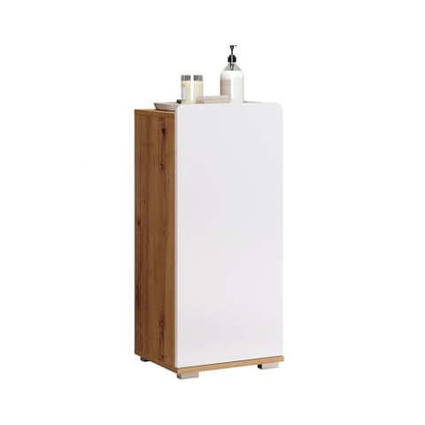 trendteam smart living - Badkommode Schrank - Badezimmer - Ciara - Aufbaumaß (BxHxT) 37 x 82 x 31 cm - Farbe Weiß Hochglanz mit Artisan Eiche - 210980207