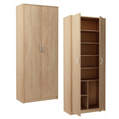 MATKAM Bücherregal R4, B/H/T 74x180x35cm ideal für Büro, Diele Wohnzimmer, Jugend- oder Kinderzimmer, mit verstellbaren Regalböden und satinierte Griffe (Sonoma Eiche)