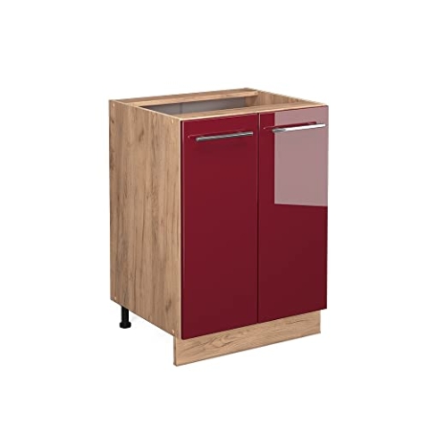 Vicco Küchenunterschrank Fame-Line, Bordeaux Hochglanz/Goldkraft Eiche, 60 cm ohne Arbeitsplatte