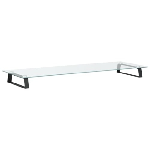 vidaXL Monitorständer, Monitorerhöhung mit Stauraum, Ständer Halterung für Monitor Laptop Drucker, Schreibtischaufsatz Bildschirmerhöhung, Schwarz 100x35x8cm Hartglas Metall