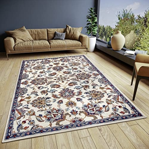 Hanse Home Caracci Teppich Orientalisch – Orient Läufer klassisch dicht gewebt mit Ornamenten und Blumenmotiven Weicher Kurzflor für Schlafzimmer, Esszimmer, Wohnzimmer, Flur, Küche – Creme, 140x200cm