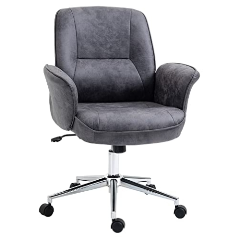 Vinsetto Bürostuhl mit Wippfunktion Schreibtischstuhl höhenverstellbarer Drehstuhl ergonomischer Arbeitsstuhl modern Belastbar bis 120 kg Mikrofaser Dunkelgrau 67 x 69 x 92-102 cm