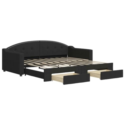 vidaXL Tagesbett, Ausziehbar Schlafsofa mit Schubladen Matratzen, Bettsofa Gästebett für Schlafzimmer Wohnzimmer, Sofa Bett Ausziehbett, Schwarz 90x190 cm Stoff