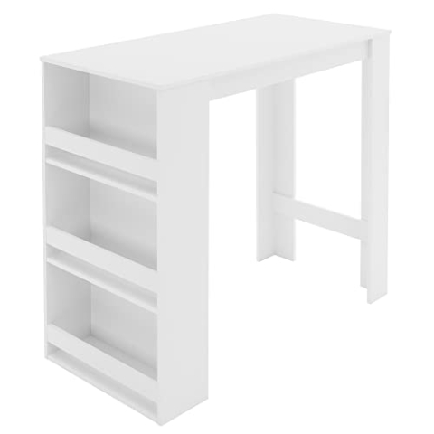 ML-Design Bartisch mit 3-stufigem Regal, Weiß, 117x106x57 cm, viel Stauraum, Modern, Stehtisch mit 3 Ablagefläche, Bartresen Bistrotisch Tresentisch Bartheke Küchentheke Küchentisch Frühstückstisch