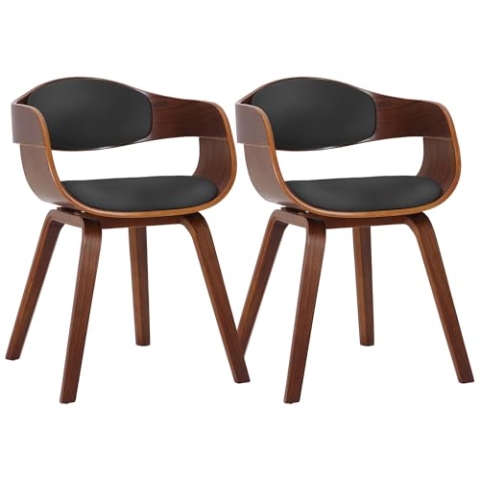 CLP 2er Set Stühle Kunstleder Mit Rückenlehne Und Polsterung I Lehnstuhl Mit Holzgestell, Farbe:walnuss/schwarz