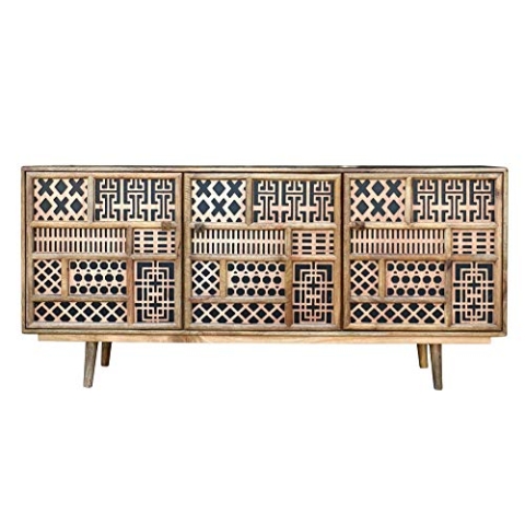 invicta INTERIOR Massives Sideboard MARRAKESCH 160cm Mangoholz mit Verzierung Boho Stil Kommode Holzkommode Anrichte