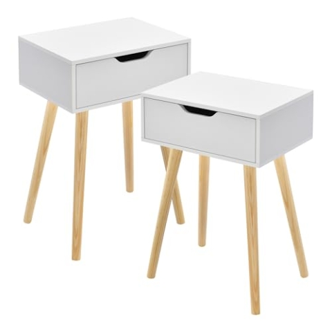 [en.casa] Beistelltisch 2er Set Östersund Wohnzimmertisch 60 x 40 x 30 cm Nachttisch mit Schublade Sofatisch Nebentisch Kaffeetisch Weiß