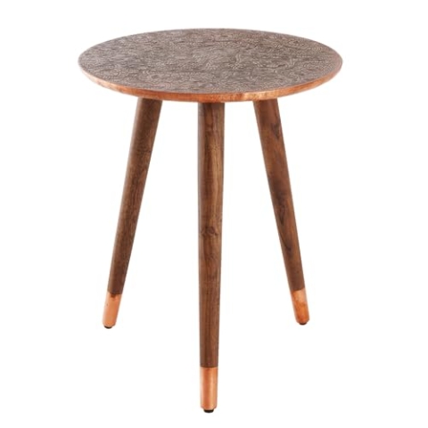 Riess Ambiente Design Beistelltisch Alcazar 50cm antik Kupfer Metall Akazie Handarbeit rund Couchtisch für Dein Wohnzimmer