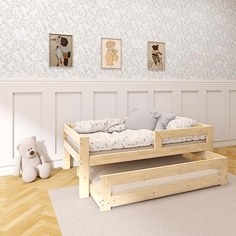 Need Sleep Ausziehbett Kinder Bett Mit Ausziehbarem Gästebett Ausziehbares Bett 90x200 / 180x90 Kinderbett Für 2 Kinder Jugendbett Tagesbett Ausziehbar Funktionsbett aus Holz
