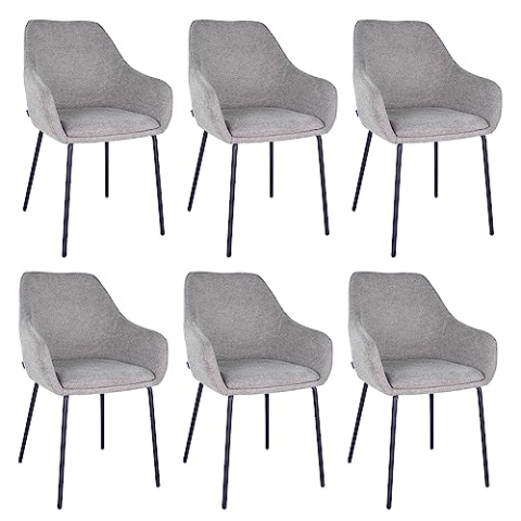Kick Collection 6er Set Esszimmerstühl Guus - Dunkelgrau - Modern und Hochwertig - Strukturierter Stoff en Metall - Erhältlich in vielen Farben