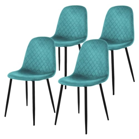 ML-Design Esszimmerstühle 4er Set, Petrol, Küchenstuhl mit Samtbezug, Wohnzimmerstuhl mit Rückenlehne, Polsterstuhl mit Metallbeinen, Ergonomischer Stuhl für Esstisch, Esszimmerstuhl Scandinavian
