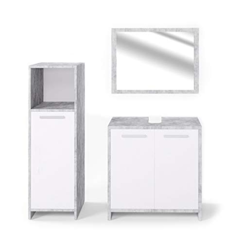 Vicco Badmöbel-Set Kiko, Badezimmerschrank-Set, Beton/Weiß, 3 Teile