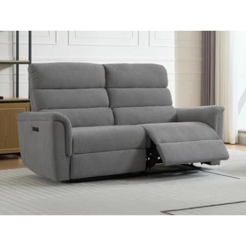 Vente-unique-Relaxsofa elektrisch 3-Sitzer - Stoff - Grau - CARTASIA