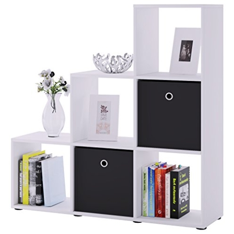 VCM Holzregal stehend | platzsparendes Regal | Maße: H. 105 x B. 108 x T. 29 cm | Elegantes Regal stehend | Aufbewahrungsregal | Bücherregal | Raumteiler- Nitas Weiß