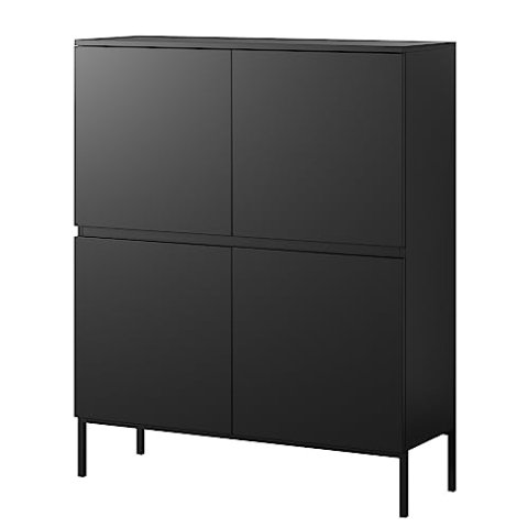 Selsey Kommode Schrank Aufbewahrungsschrank 100 cm 4 Türen 8 Fächer Schwarz Schwarze Beine Bemmi