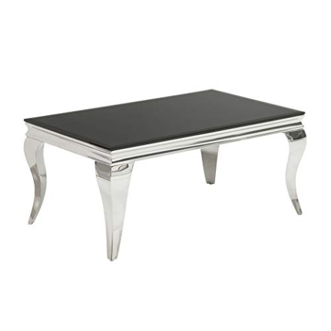 invicta INTERIOR Couchtisch MODERN BAROCK Silber 100 x 60 cm Tischbeine aus poliertem Edelstahl mit Opalglas Wohnzimmertisch Barocktisch Barockstil