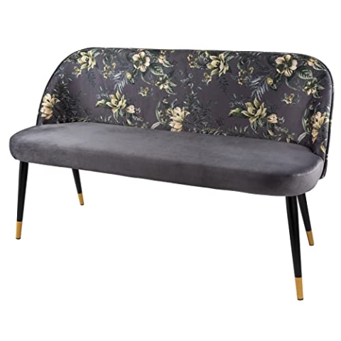 Riess Ambiente Design Bank PRÊT-À-Porter grau Samt florales Muster und goldene Fußkappen