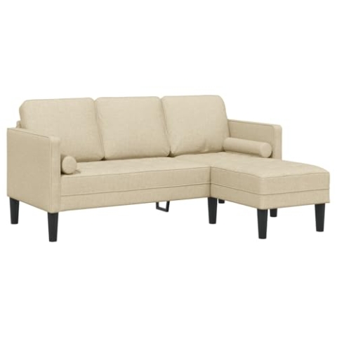 vidaXL Creme 3-Sitzer Sofa mit Kissen | Modernes Buchenholz Sofa für Innenräume | Wohnzimmermöbel | Stylisches Desi gn | Bequeme Sitzecke | Langlebiger Bezug | Familiensofa | Zeitgenössischer Rahmen