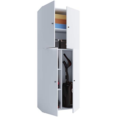 VCM Holz Besenschrank | 6 Fächer | Haushaltsschrank | Maße: B. 70 x H. 184 x T. 40 cm | 4 Drehtüren - Lona Weiß