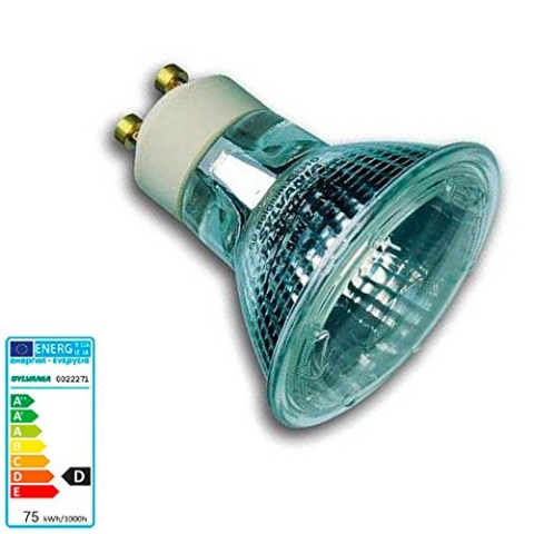 Sylvania HI-SPOT ES63. Halogenlampe 230v 75w 25º 2800k GU10. 700 Lumen. 2500 Stunden. 62 x 64mm.