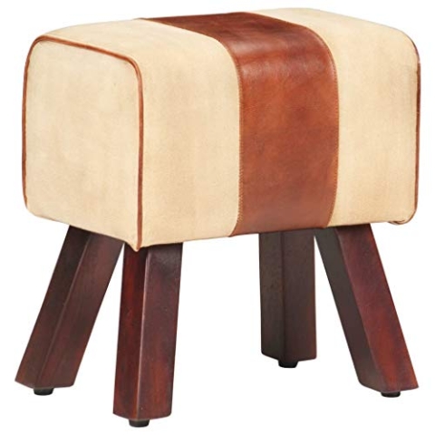 vidaXL Sitzbank Turnbock-Design Flurbank Turnbank Lederbank Flurmöbel Polstermöbel Sitzhocker Polsterbank Bank 38cm Braun Echtleder und Mangoholz