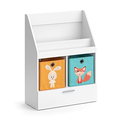 Vicco Kinderregal Luigi, Weiß, 72 x 96.2 cm mit Schublade und 2 Faltboxen Opt.6