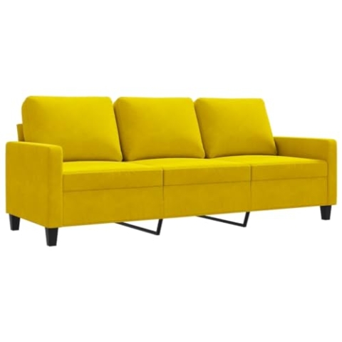 vidaXL Sofa 3-Sitzer, Loungesofa Couch mit Armlehnen Rückenkissen, Wohnzimmersofa Designsofa mit Metallgestell, Sitzmöbel Dreisitzer, Gelb Samt