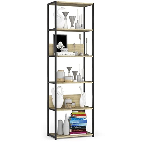 AKORD Industrielles Regal 60 cm | | Loft Bücherregal | Moderner Schrank | Bücher Regal | 6 Einlegeböden | Funktional Stabil | B60 x H192 x T32 cm | Gewicht 22,10 kg | Schwarz/Artisan Eiche