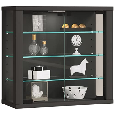 VCM Glasvitrine hängend | Vitrine Glas mit ESG-Sicherheitsglas | Maße: H. 40 x B. 43 x T. 18 cm | Hängevitrine Glas | Modern und platzsparend | Glas Vitrinenschrank - Vitrosa S Anthrazit