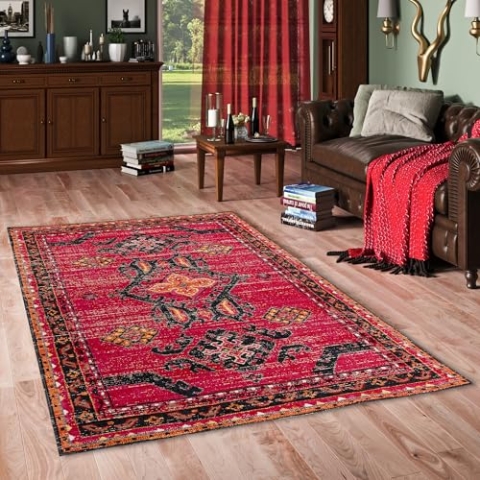 Pergamon Kurzflor Designer Teppich Modern Vintage Orient Muster | Wohnzimmer, Esszimmer, Flur und Diele | Pflegeleicht