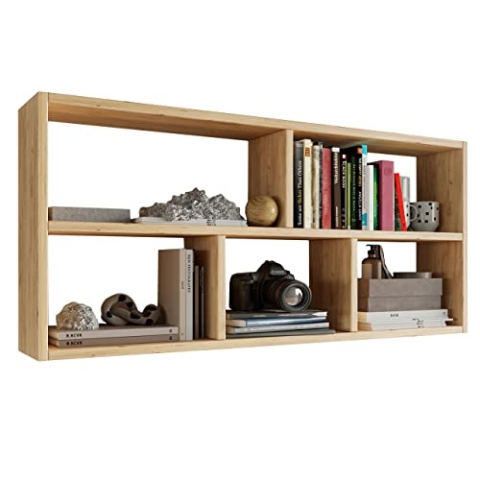 MATKAM TEO Hängeregal in moderner Optik, B113,6 x H50 x T25 cm, Wandregal in verschiedenen Ausführungen erhältlich, für Arbeits-, Wohn-, Schlaf- oder Jugendzimmer (Sonoma Eiche)