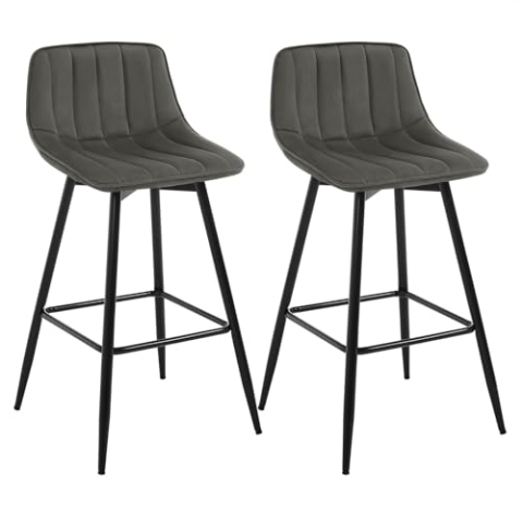 WOLTU Barhocker 2er Set Designer Barstuhl Hocker Tresenhocker Bistrohocker mit Fußstütze Sitzfläche aus Samt mit Rückenlehne Schwarze Beine Dunkelgrau