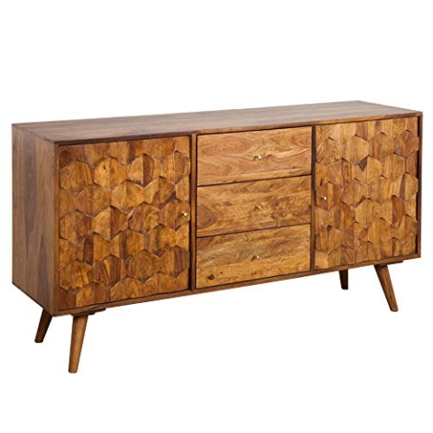 invicta INTERIOR Massives Sideboard Mystic Living 145cm Sheesham Natur 3D Oberfläche Massivholz
