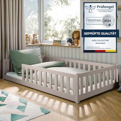 Kids Collective Kinderbett Bodenbett 120x200 cm mit Rausfallschutz & Lattenrost Montessori Bett Bed Gitterbett Kinder Jugendbett Einzelbett | Kaschmir weitere Größen 80x160 | 90x200 | 140x200 cm