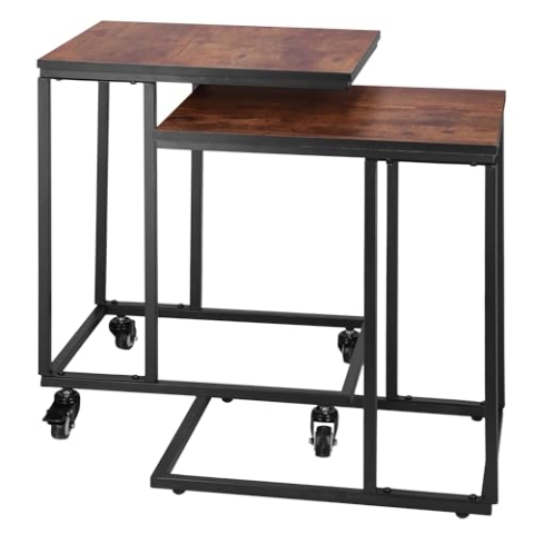 SPRINGOS Beistelltische Couchtische 2er-Set C-Form max. Belastung 75 kg Tisch mit Rollen Für Laptop oder Kaffee Industrie-Design