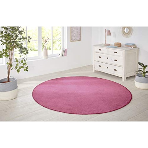 Hanse Home Nasty Teppich Rund – Wohnzimmerteppich Flauschiger Kurzflor Einfarbig Unifarben für Esszimmer, Wohnzimmer, Kinderzimmer, Flur, Schlafzimmer, Küche – Uni Rosa, Pink, 200cm