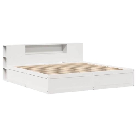 vidaXL Massivholzbett, Holzbett Bett ohne Matratze mit Kopfteil, Bettrahmen Bettgestell mit Lattenrost, Doppelbett für Schlafzimmer, Weiß 180x200cm Kiefernholz