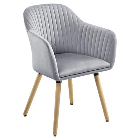 [en.casa] Armlehnstuhl Dover Esszimmerstuhl Polsterstuhl Küchenstuhl Sessel Stuhl Hellgrau Samt-Optik
