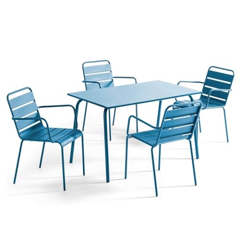 Oviala Gartentisch und 4 Stühle aus Metall, Pacific Blau – Palavas
