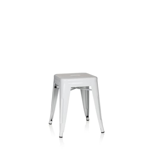 hjh OFFICE 645002 Metall Hocker VANTAGGIO Weiß Sitzhocker im Industry-Design, stapelbar, niedrig
