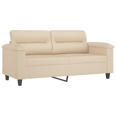 vidaXL Sofa 3-Sitzer, Loungesofa Couch mit Armlehnen Rückenkissen, Wohnzimmersofa Designsofa mit Metallgestell, Sitzmöbel Dreisitzer, Creme Mikrofasergewebe