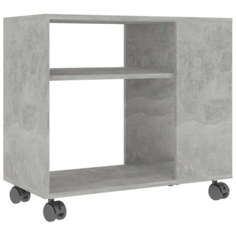 vidaXL Beistelltisch mit 2 Ebenen 4 Rollen Couchtisch Wohnzimmertisch Sofatisch Kaffeetisch Tisch Teetisch Betongrau 70x35x55cm Holzwerkstoff
