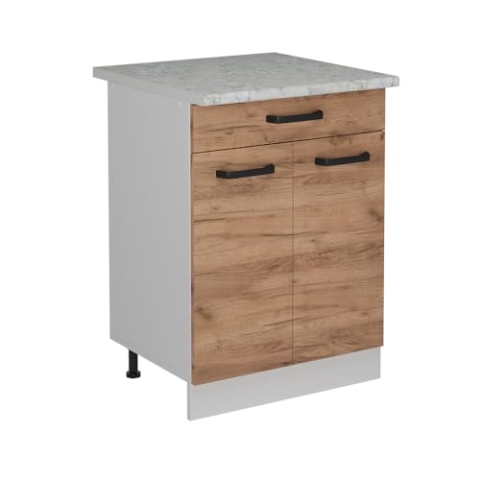 Vicco Küchenunterschrank R-Line, Goldkraft Eiche, 60 cm AP Marmor