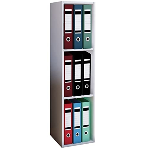 VCM Holzregal stehend | platzsparender Aktenschrank | Maße: H. 107 x B. 34 x T. 30 cm | Elegantes Regal stehend | Büroregal – Offas 3 Fach Weiß