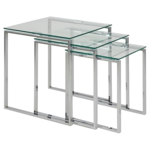 AC Design Furniture Jannis Beistelltisch – 50 x 50 x 55 cm, Glas Klar/Silber, Moderner Wohnzimmertisch