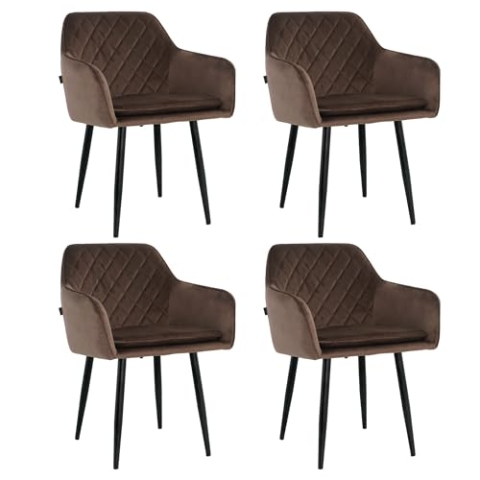 Mevsim Store Esszimmerstühle 4er Set Samt Braun – Polsterstühle mit Armlehne & abnehmbarem Kissen – Moderne Küchenstühle mit Metallbeinen für Wohnzimmer & Essbereich